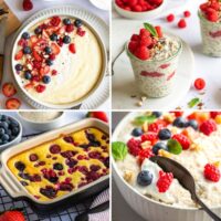 Grafik aus 4 Fotos von gesunden Frühstücks-Rezepten.